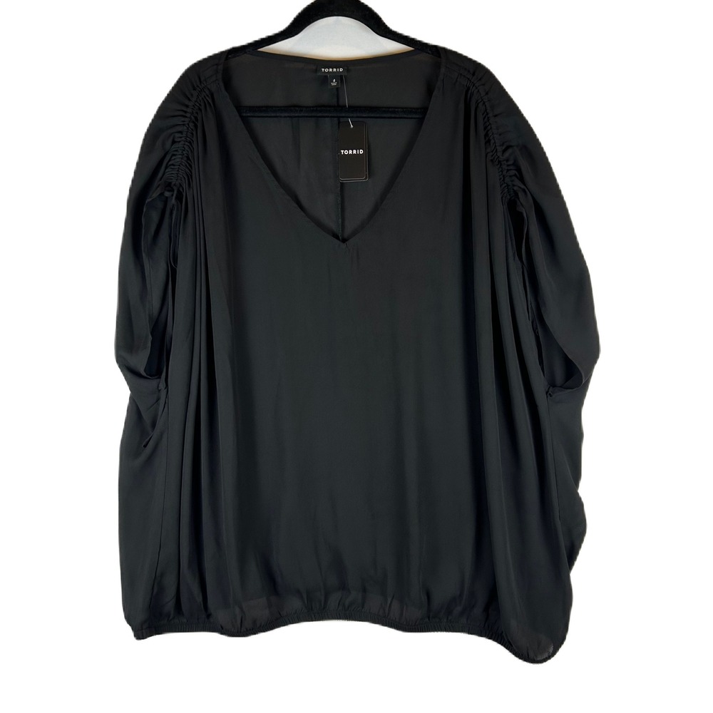 NWT Torrid 4X Deep Black Georgette Dolman‎ Shirring Tie Detail Blouse